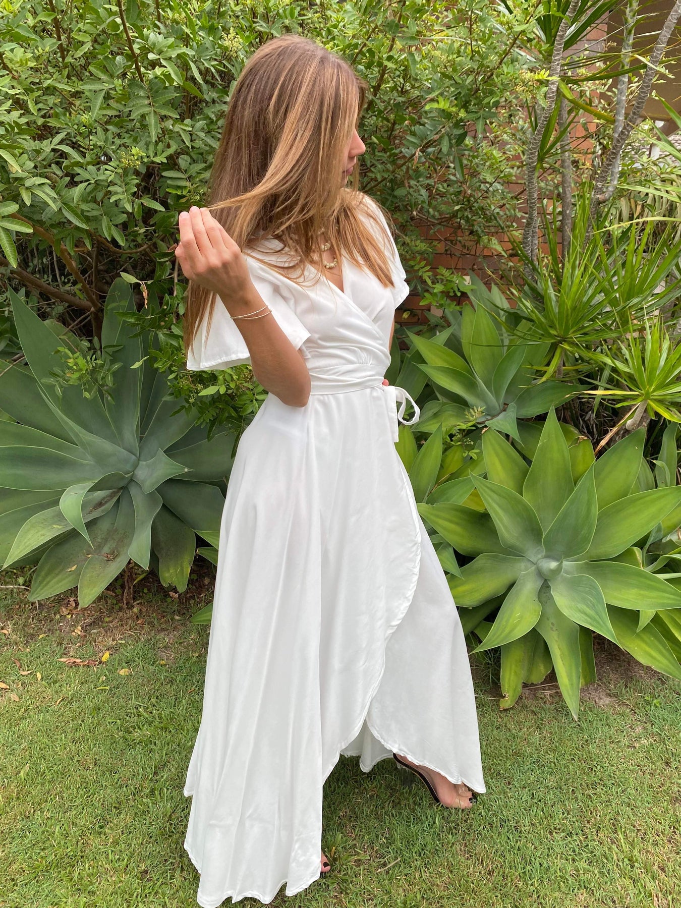 Cap Sleeve Wrap Dress - Winter White Aloha Lucy Cap Sleeve Wrap Dress - Winter White Aloha Lucy